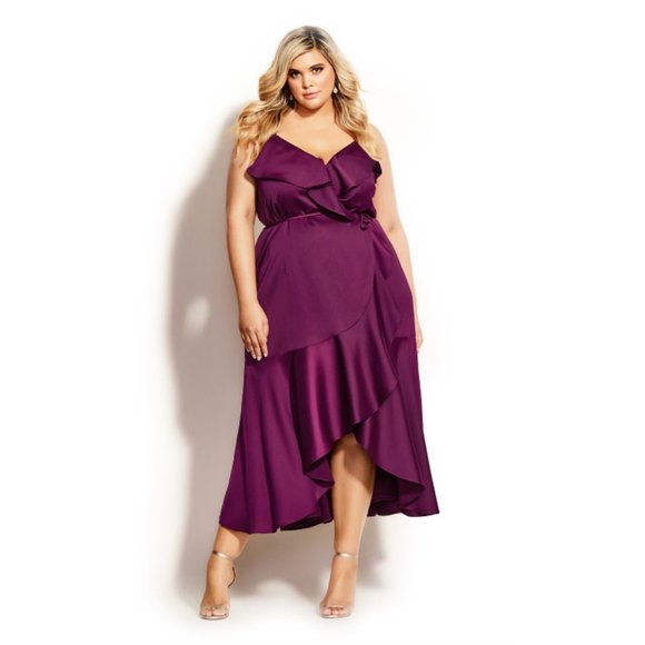 City Chic Maxi Ruffle Amore Cerise M = 18 = 2X - Picture 1 of 4